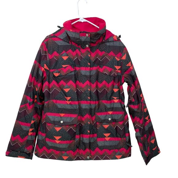 SIMS Women’s Size L‎ Snowboard Jacket Pink Brown Geometric Zip Snap Button I - Picture 1 of 9